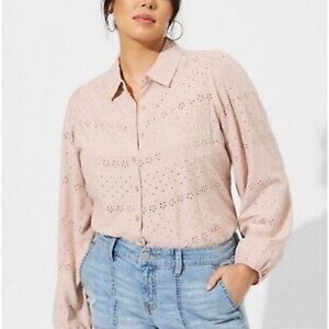 Torrid Shirt Women's 2X Mushroom Eyelet Button Up Long Sleeve $69